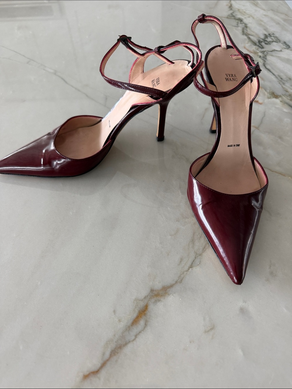 🍒VintageVera Wang Burgundy Patent Leather Pointed Toe Slingback Heels